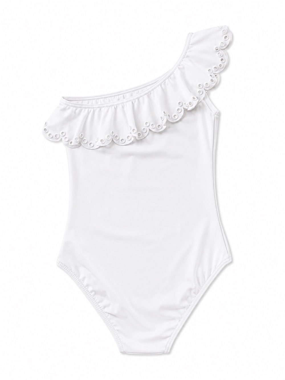 Karla Colletto White One-Shoulder Ruffle Swimsuit
Scalloped Grommet Trim Medium - Picture 4 of 4